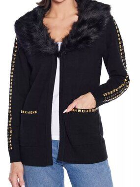 Belldini Women's Black Label Embellished Collar Cardigan Sweater Size L
